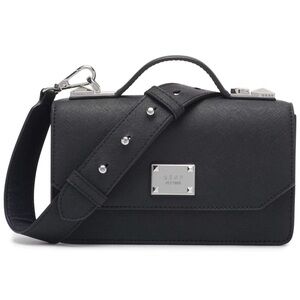 DKNYC Black Structured Crossbody with Top Handle and Wide Strap